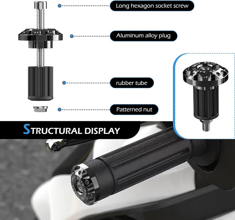 Merdege 2 PCS Motorcycle Bar End Plug, Aluminum Alloy Handlebar Grip End Caps for Electric Car Scooters, Off-Road Motorcycles (Black) - Image 3